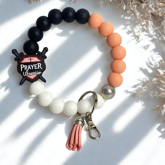 Prayer Warrior" Beaded Keychain Bracelet - Picture 1 of 4